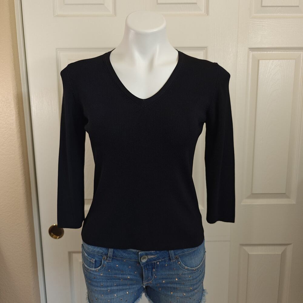 Vintage Sussan V-neck ribbed 3/4 sleeve knit top sz S